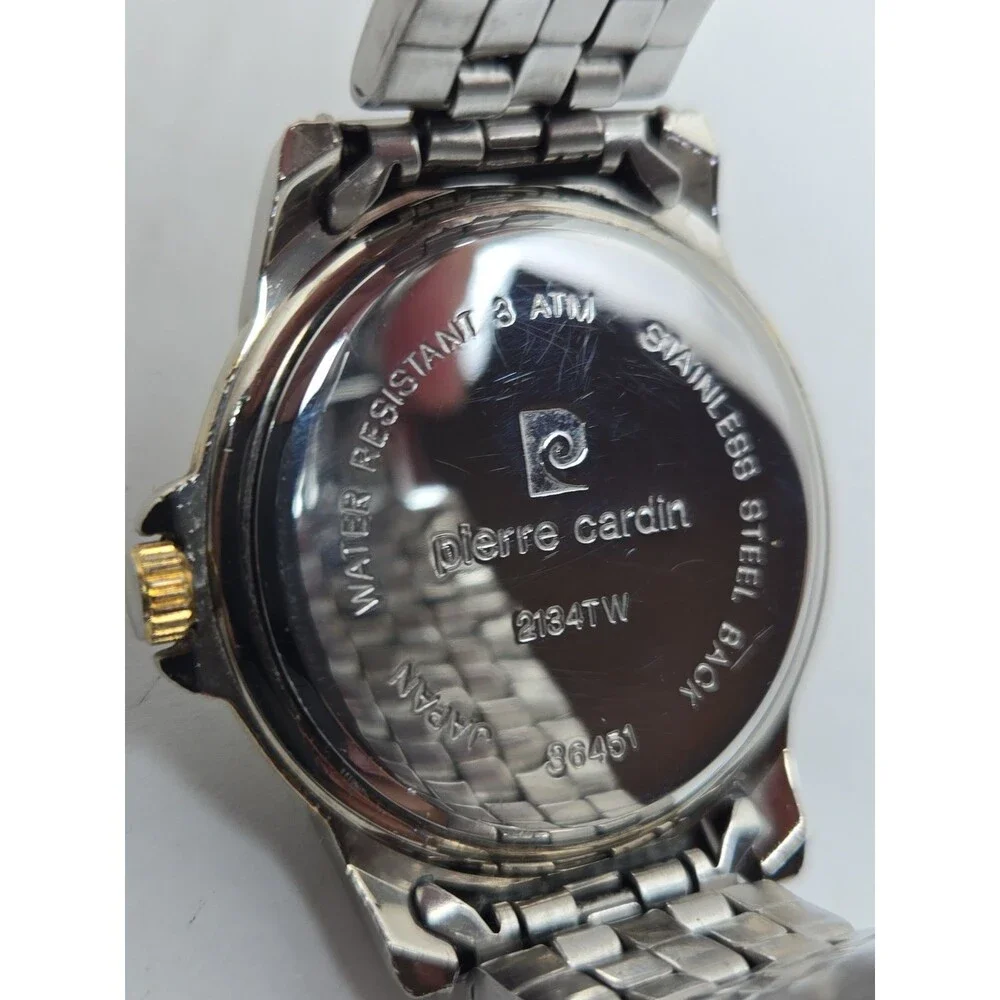 Pierre Cardin Mens Tachymeter Date 41mm Watch Two Tone Silver Gold New Battery